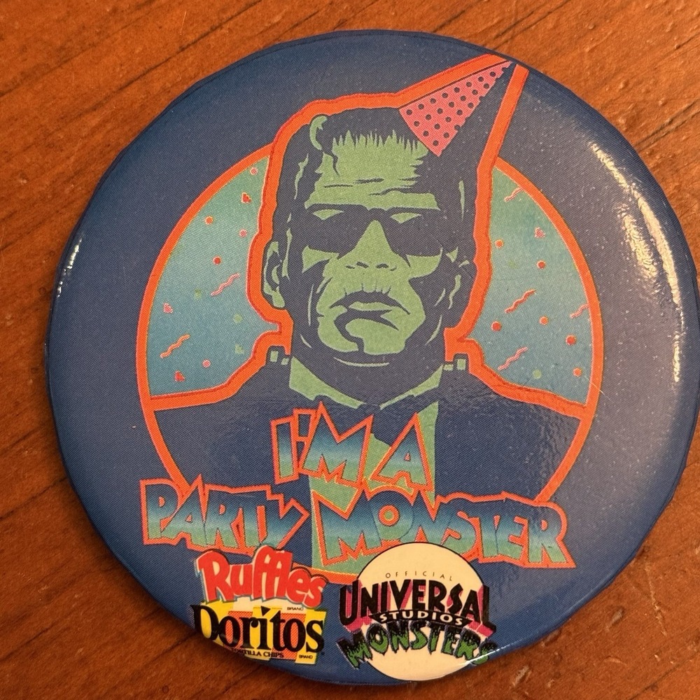 I'm A Party Monster Frankenstein Vintage Pinback Button Pin Round Circle‎